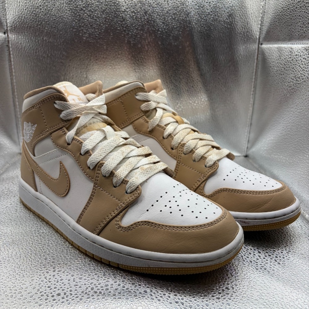 Size 7.5‎ Nike Air Jordan 1 Mid Hemp Tan Gum White Mens Sneakers 554724-271